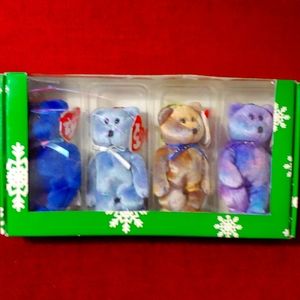 2001 TY's The Jingle Beanies Clubby Bear Ornament 4 Collections NIB.